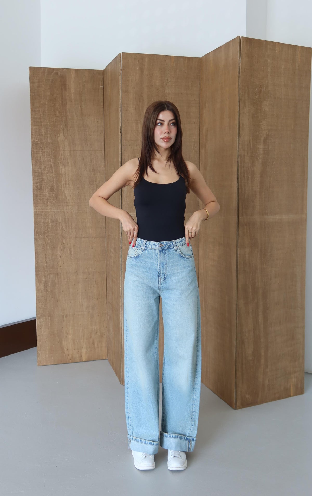 Normal Bel Baggy Foldup Kalıp Paça Katlama Detaylı Yeşil Tint Jean Pantolon