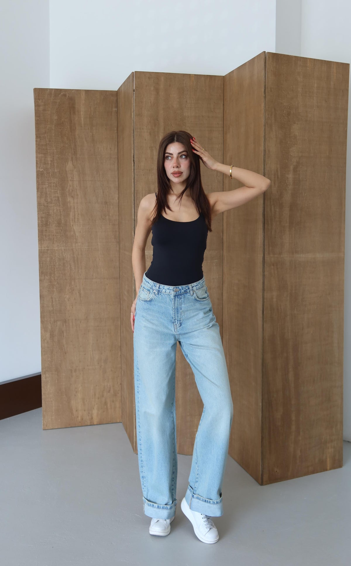 Normal Bel Baggy Foldup Kalıp Paça Katlama Detaylı Yeşil Tint Jean Pantolon