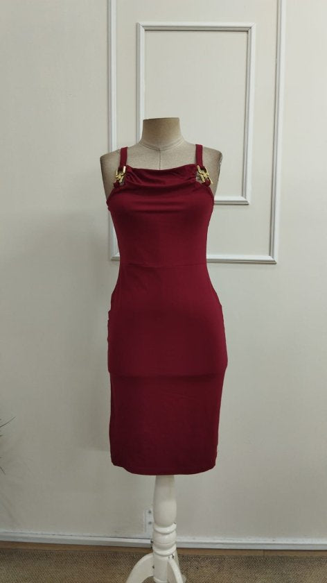 Rochie scurtă femininǎ din Vizcoză, cu umeri descoperiți, guler Bardot, detaliu cu cataramă, 36187