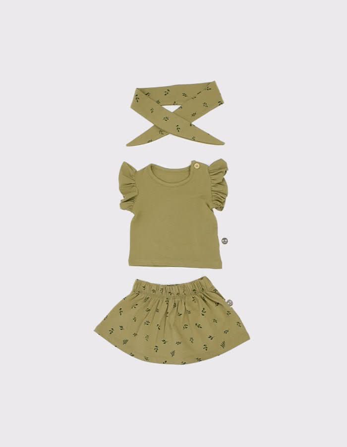 Baby Natural Print Skirt Set and Headband | 6 Months–3 Years | RG324 - Khaki