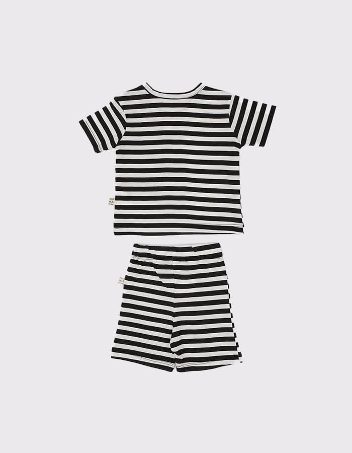 Unisex Bebek Çizgili Tişört ve Şort Takımı | 0–24 Ay | RG Brand | RG333 - SİYAH