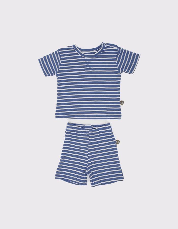 Unisex Bebek Çizgili Tişört ve Şort Takımı | 0–24 Ay | RG Brand | RG333 - SİYAH
