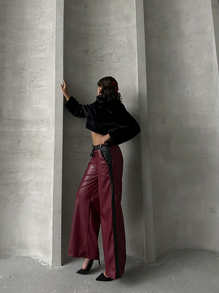 Wholesale Leather Pants - Burgundy Black