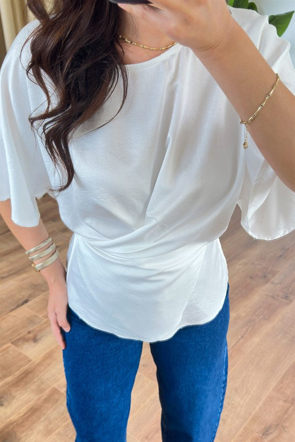 Bluza de Toptan Albă cu Legătură în Cruce