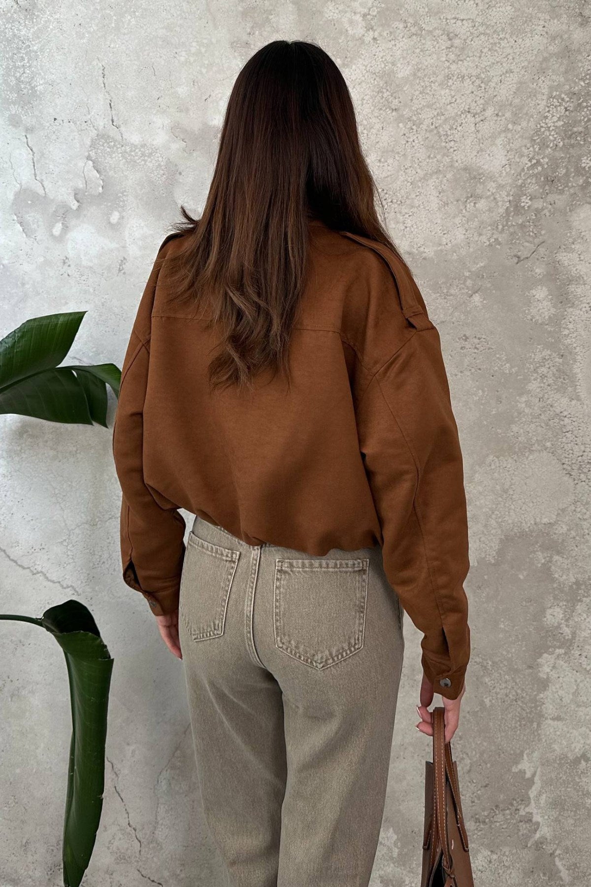 Camel Dik Yakalı Kısa Ceket