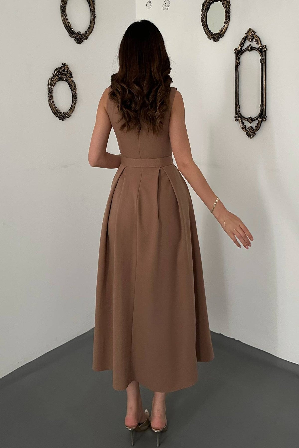 Camel Halter Yaka Kloş Elbise