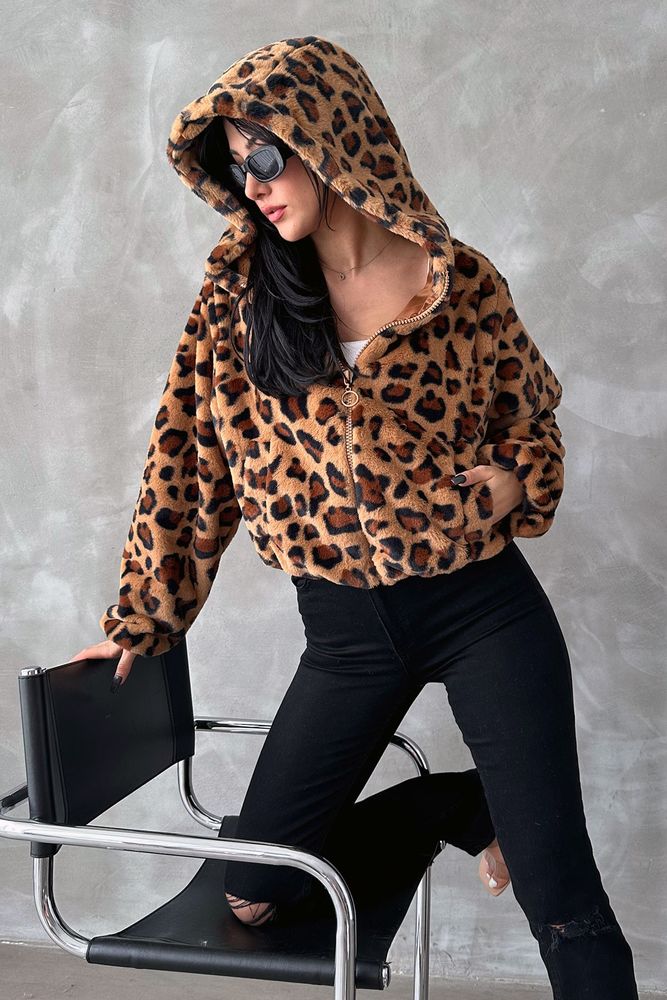 Jachete de pluș cu imprimeu leopard, en-gros - Camel Leopard