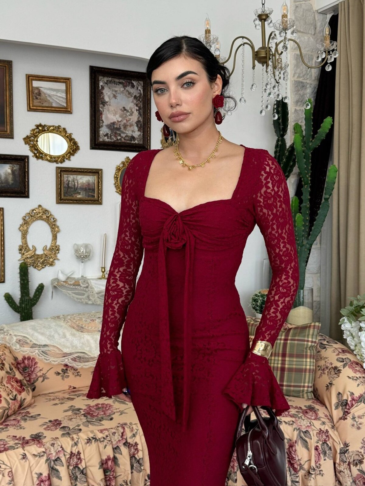 Cesam Gül Detaylı Elbise