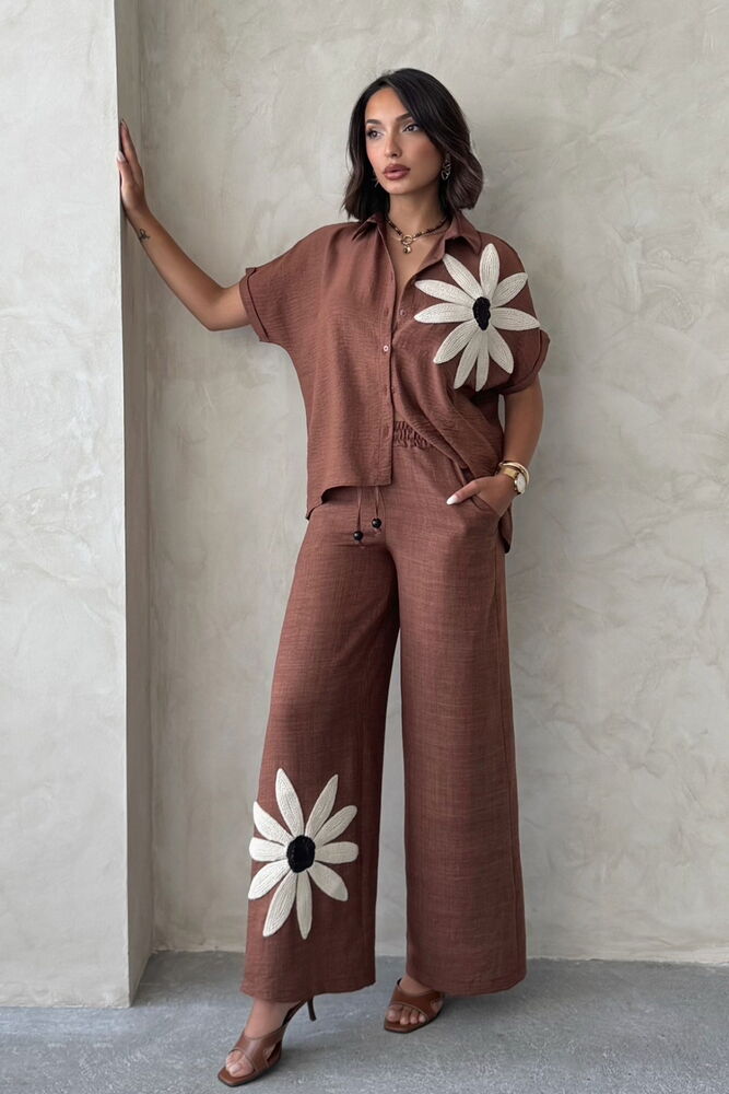 Floral Detail Wholesale Shirt - Coffee | Topshow