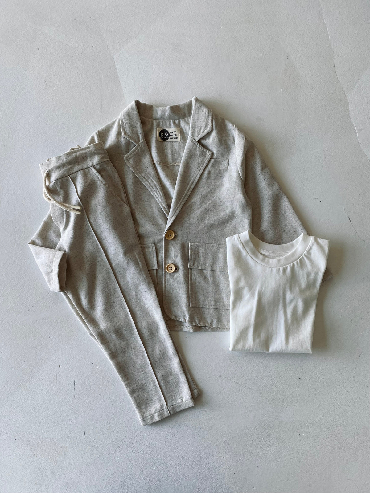 Çocuk 3’lü Keten Takım Elbise | Ceket, Tişört, Pantolon | 3–9 Yaş | RG Brand | RG1465 - LACİVERT