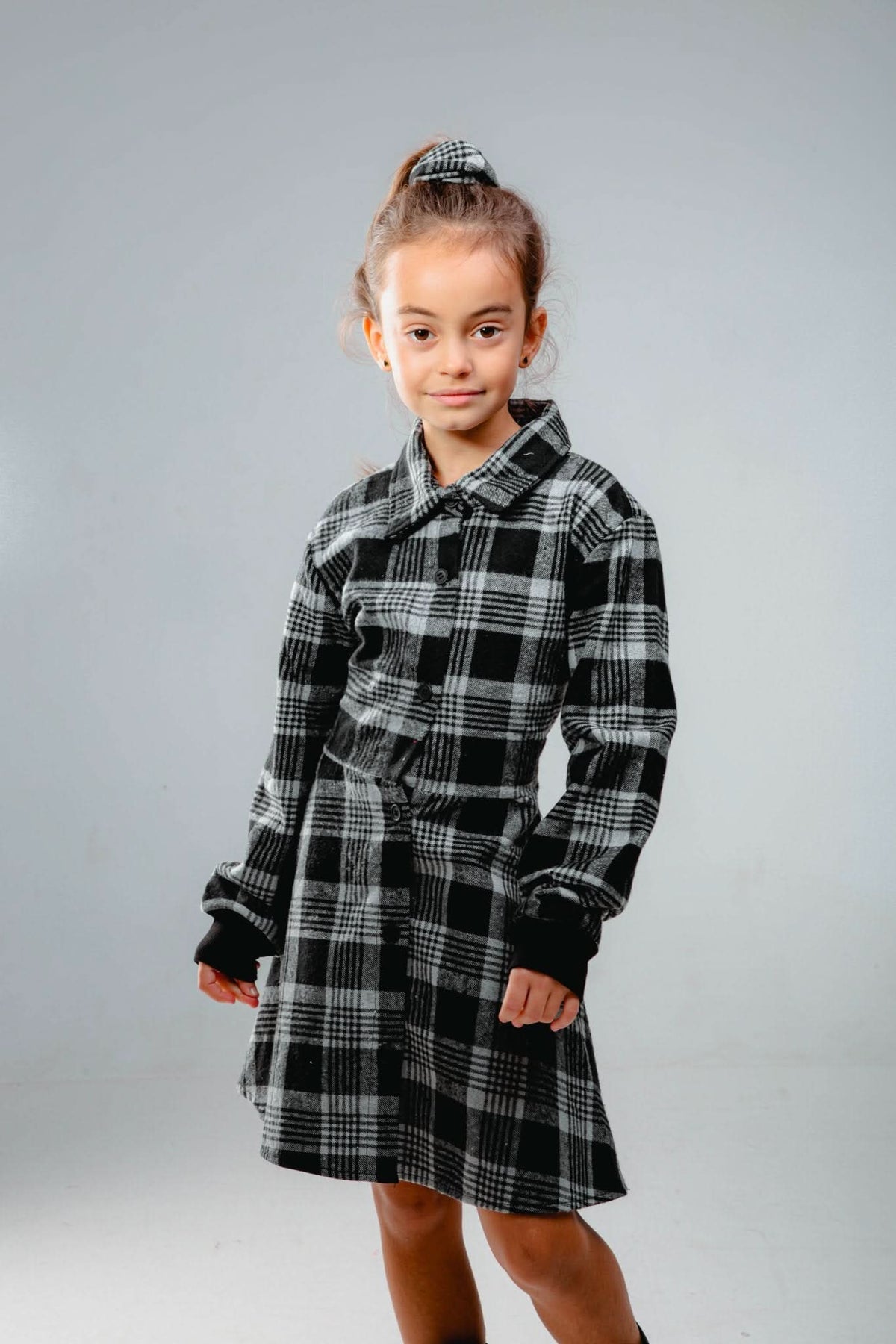 Kız Çocuk Ekose Kare Yakalı Elbise | 3–9 Yaş | RG Brand | RG1138 - MAVİ