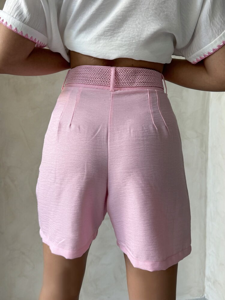 Kemerli Şort - Pembe - D2686 | Topshow