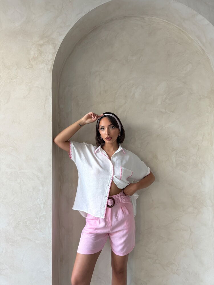 Kemerli Şort - Pembe - D2686 | Topshow