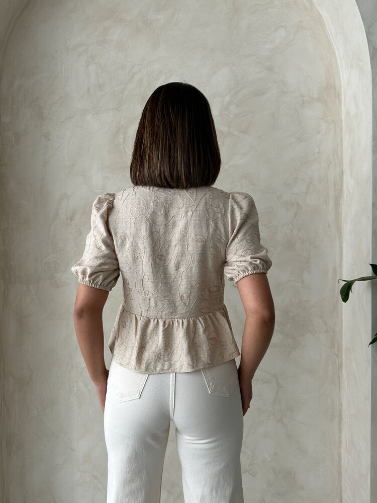 Wholesale Embroidered Blouse with Front Tie - Stone | Topshow
