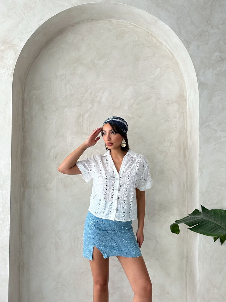Embroidered Shirt - Cream Topshow