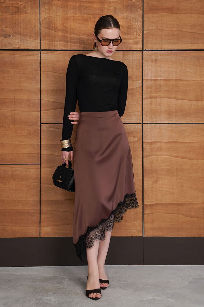 Lace Asymmetrical Skirt - Coffee | D2951 - Topshow