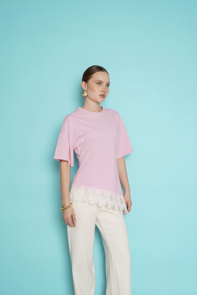 Tricou cu tiv din dantelă, en-gros - roz | D2991 - Topshow
