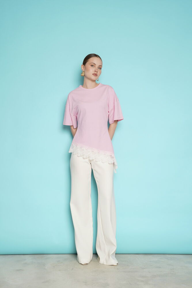 Tricou cu tiv din dantelă, en-gros - roz | D2991 - Topshow