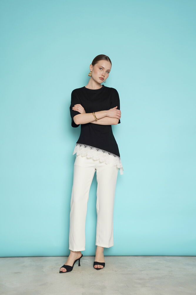 Tricou cu tiv din dantelă, en-gros - Negru | D2991 - Topshow