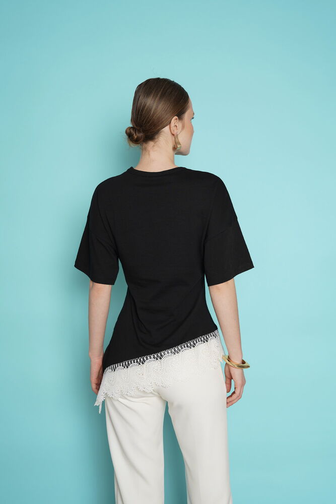 Tricou cu tiv din dantelă, en-gros - Negru | D2991 - Topshow