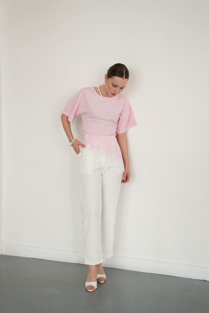 Tricou cu guler rotund Hem Descent, en-gros - roz | D2992 - Topshow