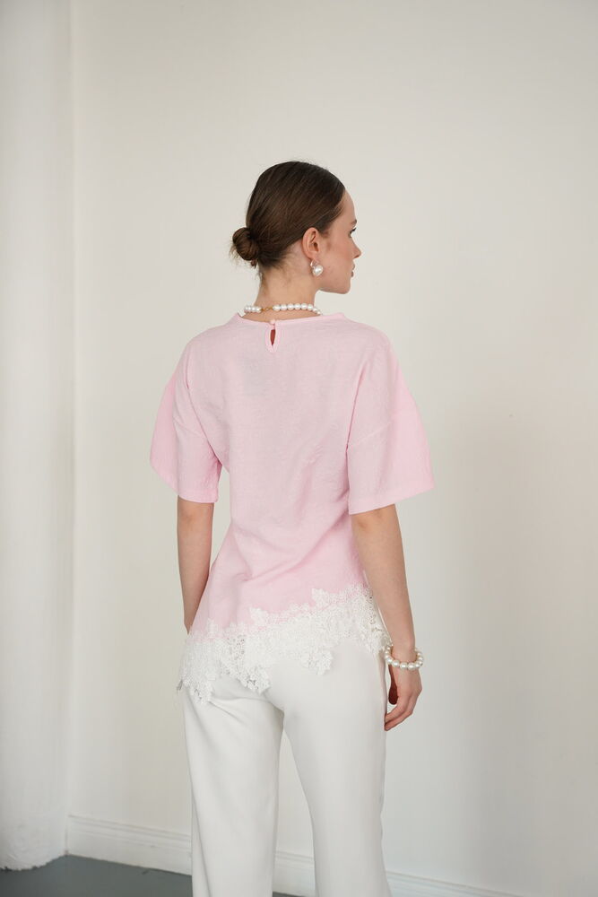 Tricou cu guler rotund Hem Descent, en-gros - roz | D2992 - Topshow