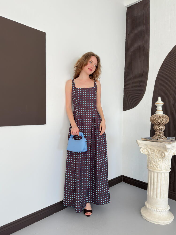 D 3004 ROCHIE LUNGĂ FĂRĂ BRETELE CU BULINE - MARO ALBASTRU