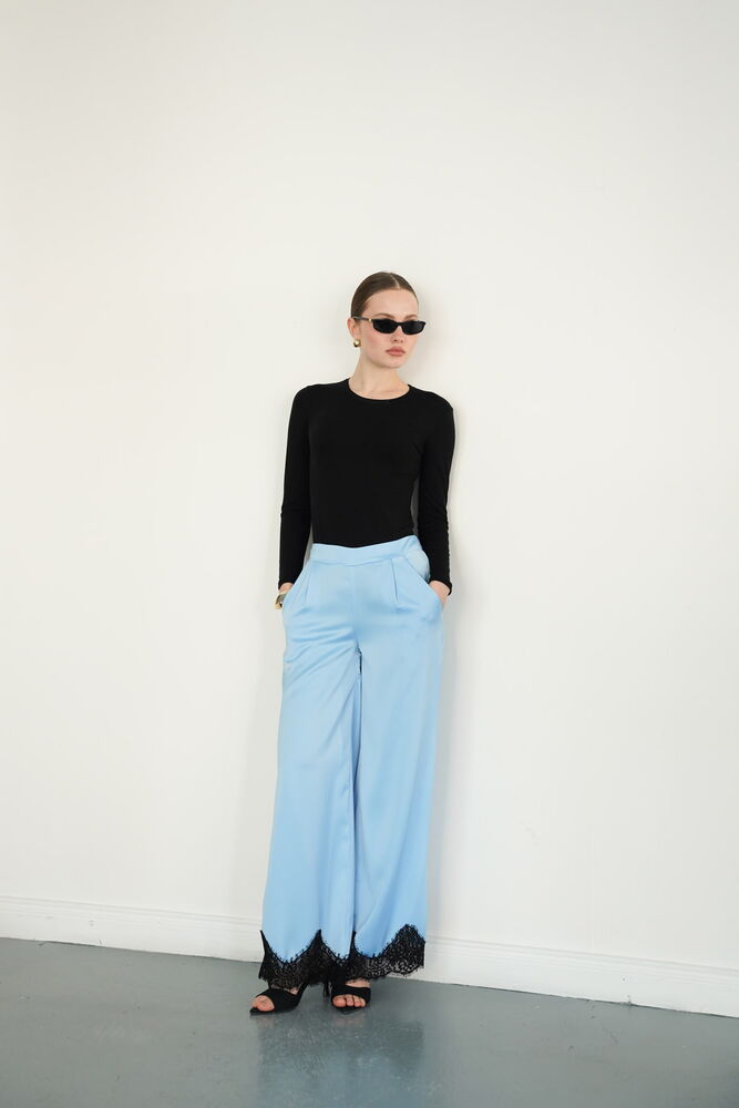 Lace-Hem Satin Wholesale Pants - Blue | D2969 - Topshow
