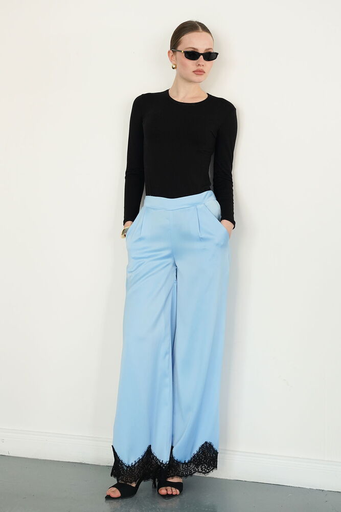 Lace-Hem Satin Wholesale Pants - Blue | D2969 - Topshow