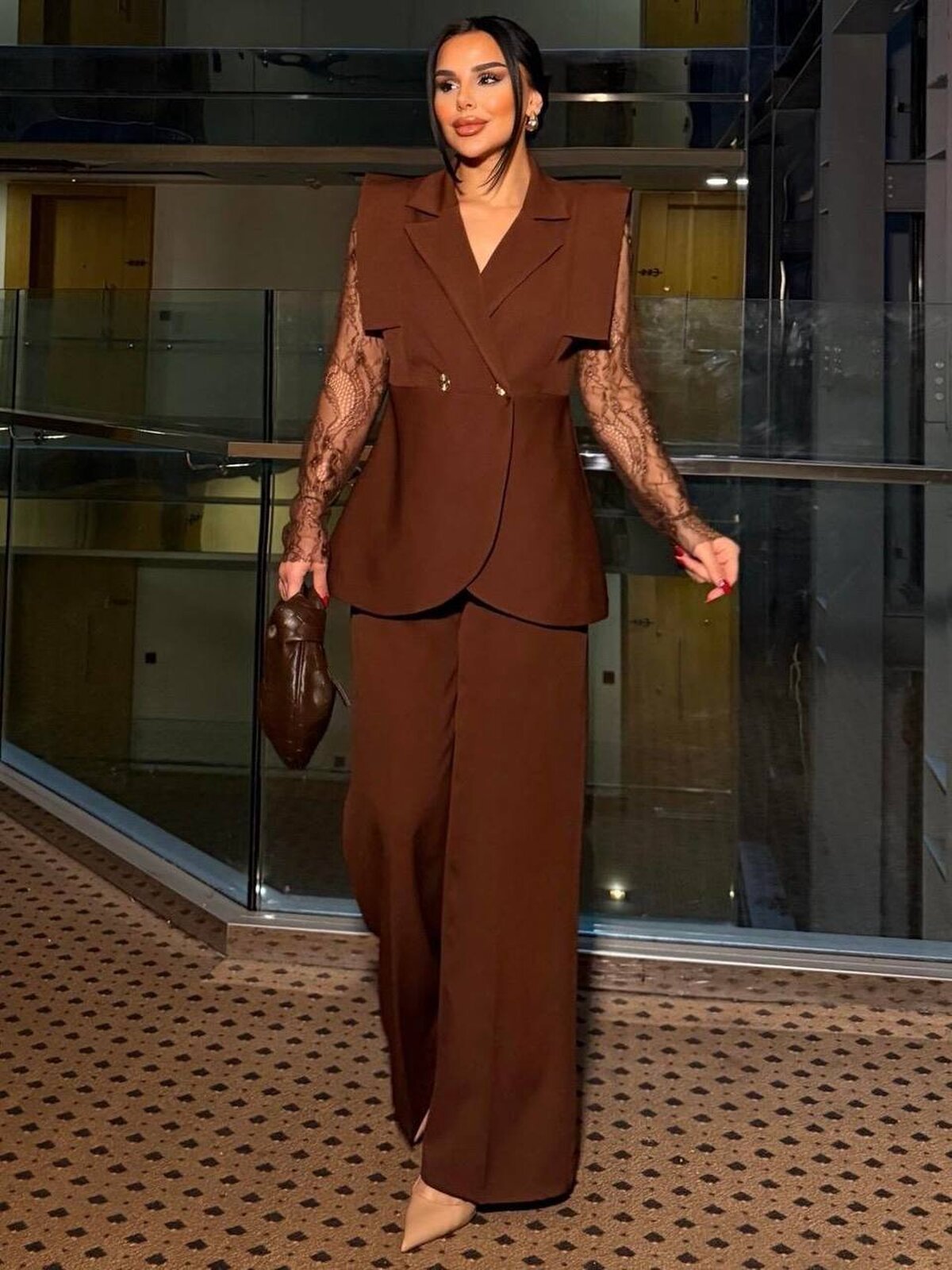 Set Veston Pantalon din Dantelă