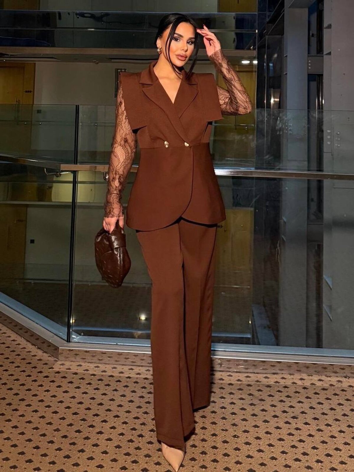 Set Veston Pantalon din Dantelă