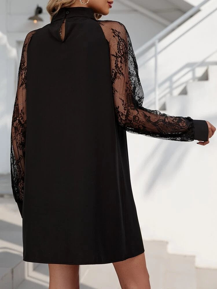 Rochie mini din material ușor cu mâneci lungi, cu detaliu picătură, 37448