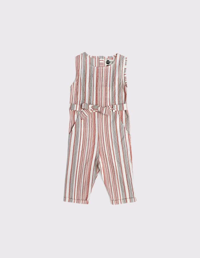 Desenli Kuşaklı Keten Çocuk Tulum | 3–9 Yaş | RG Brand | RG1298 - PEMBE