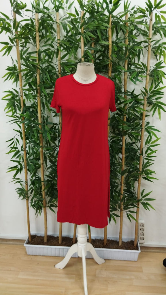Women's Short Sleeve Slit Detail Loose Viscose Dress, 32712