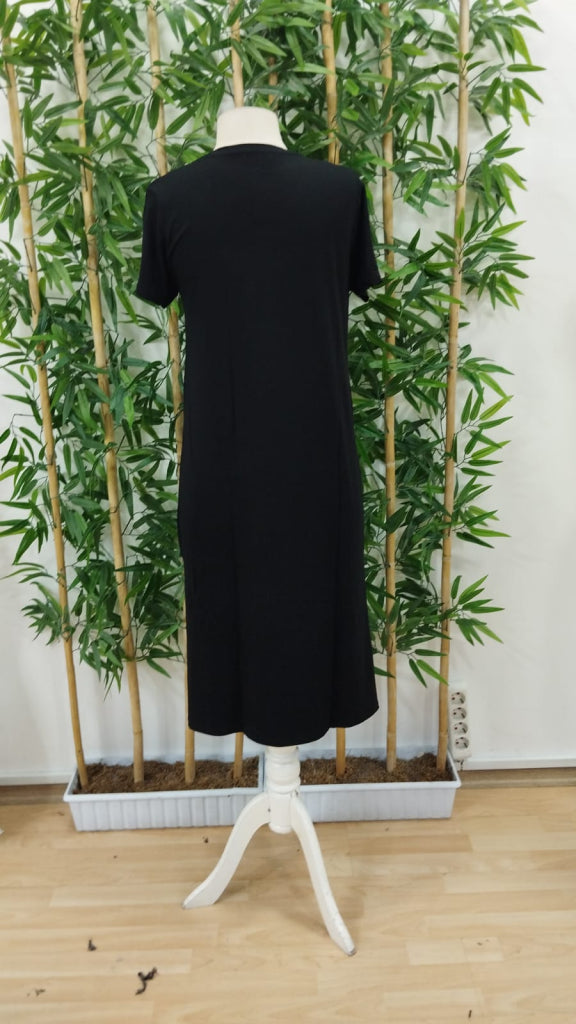 Women's Loose-fitting Viscose Dress with Slit Detail, Short Sleeve, 32713