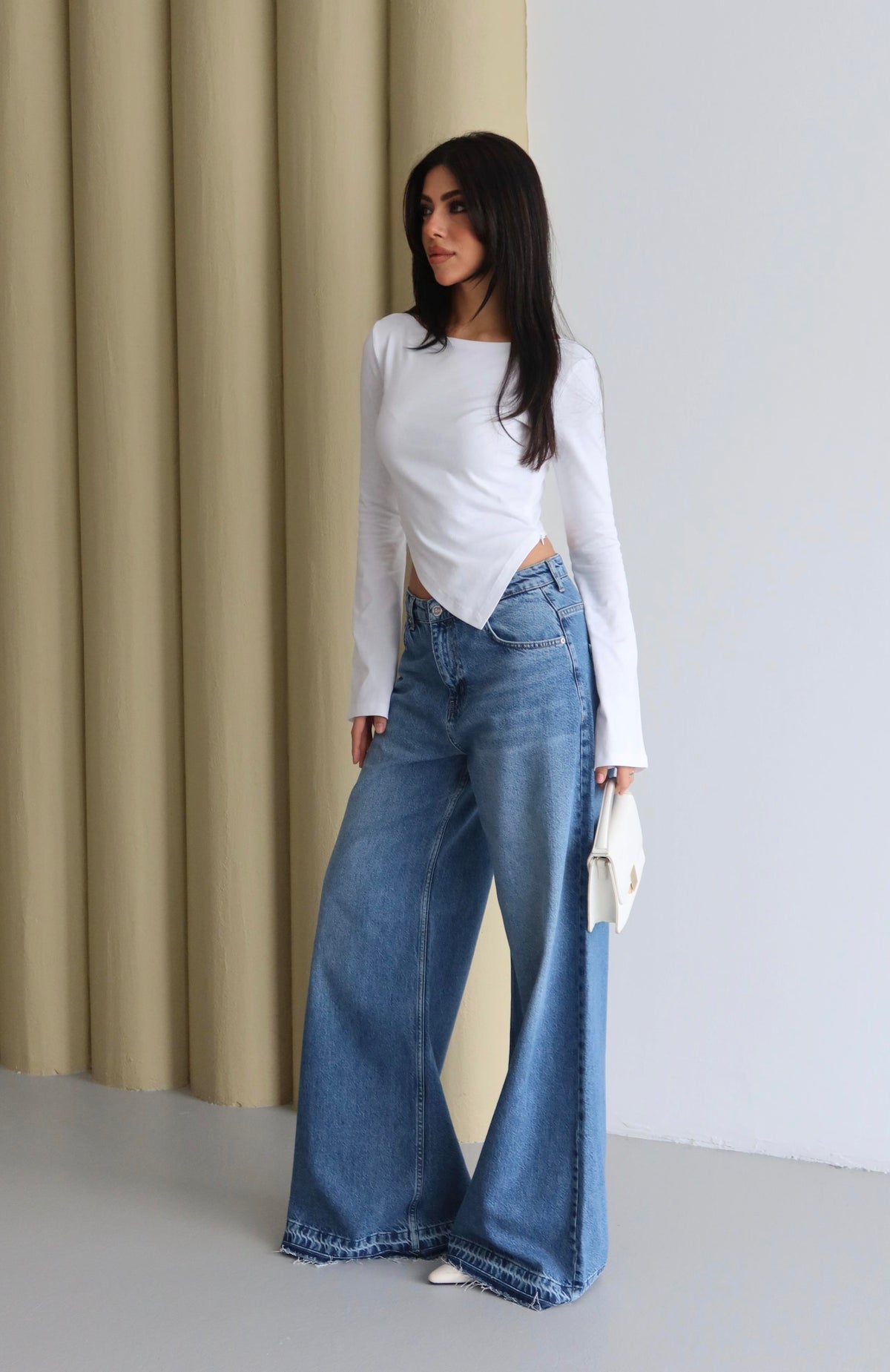 Yüksek Bel Extra Bol Paça Bllue Jean Pantolon