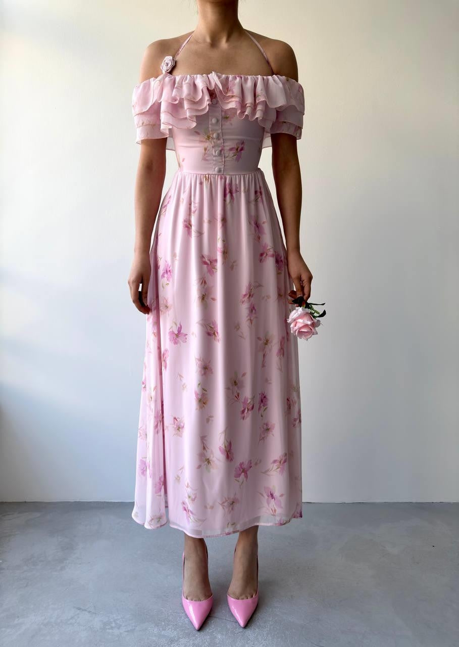 Rochie cu detalii florale științifice