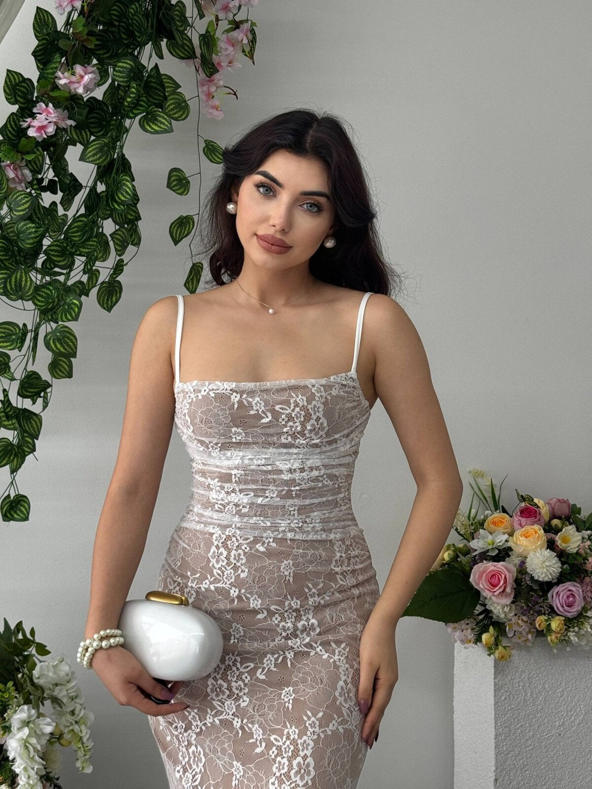 Rochie midi Ensa cu bretele subțiri
