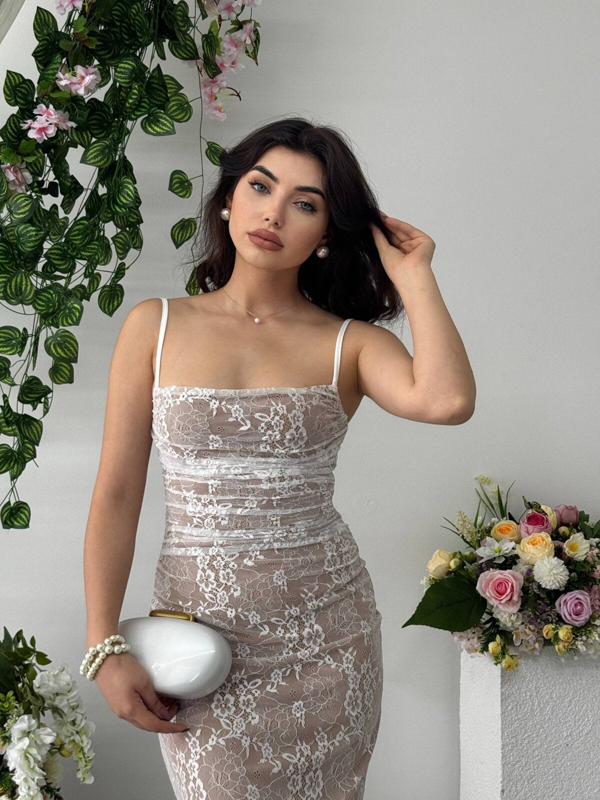 Rochie midi Ensa cu bretele subțiri