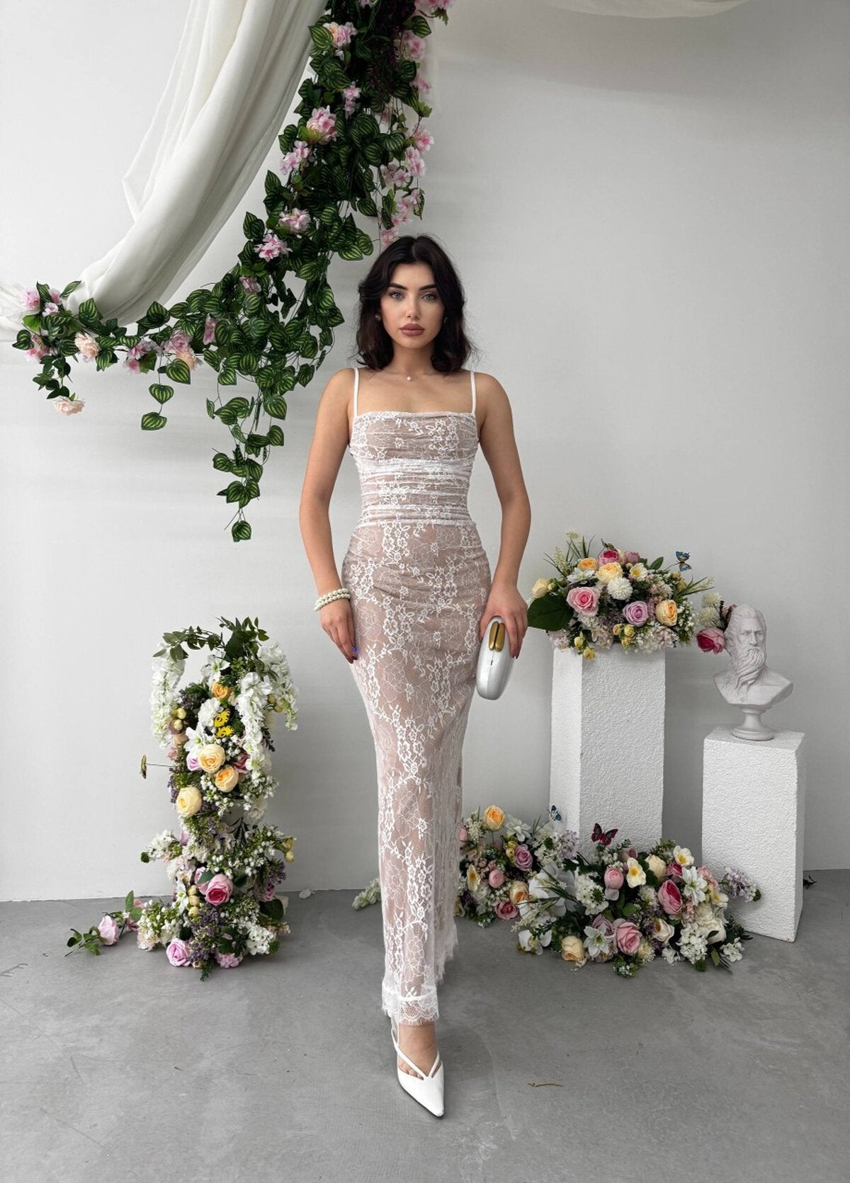 Rochie midi Ensa cu bretele subțiri