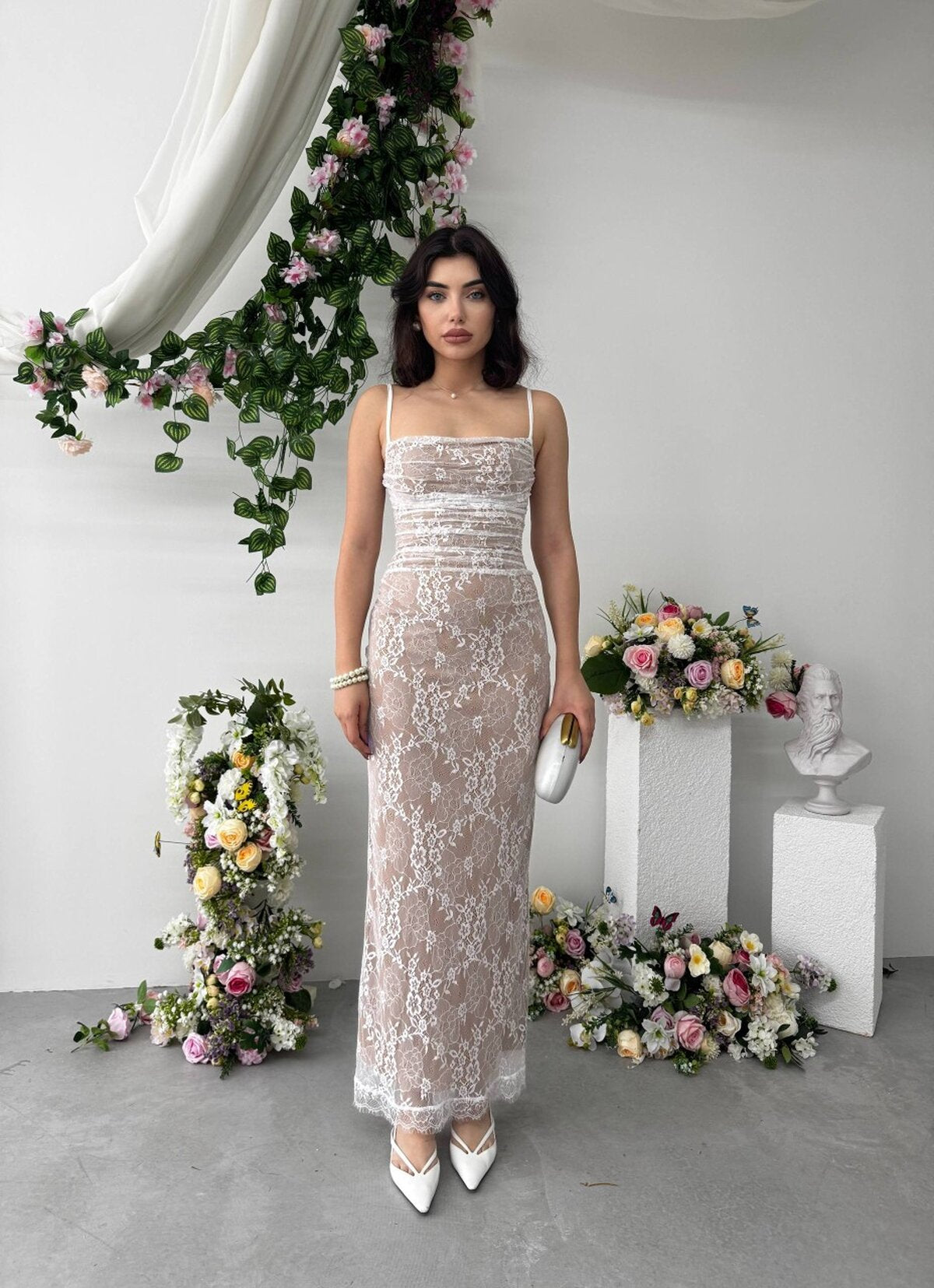 Rochie midi Ensa cu bretele subțiri