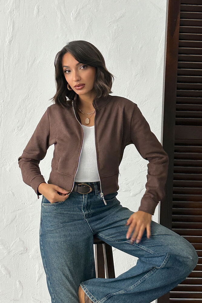 Topshow - Wholesale Women's Brown Zippered Bomber Wholesale Jacket