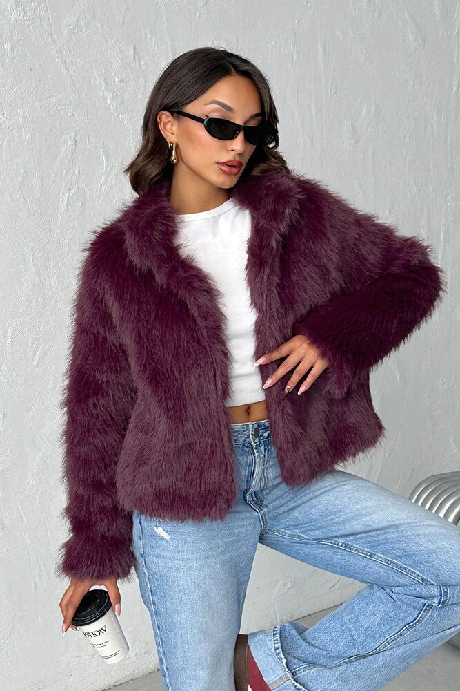 Topshow - Wholesale Faux Fur Women's Coat - Plum