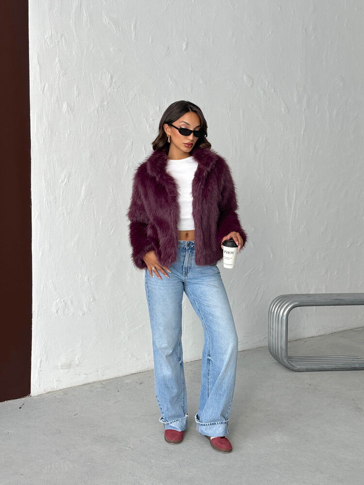 Topshow - Wholesale Faux Fur Women's Coat - Plum