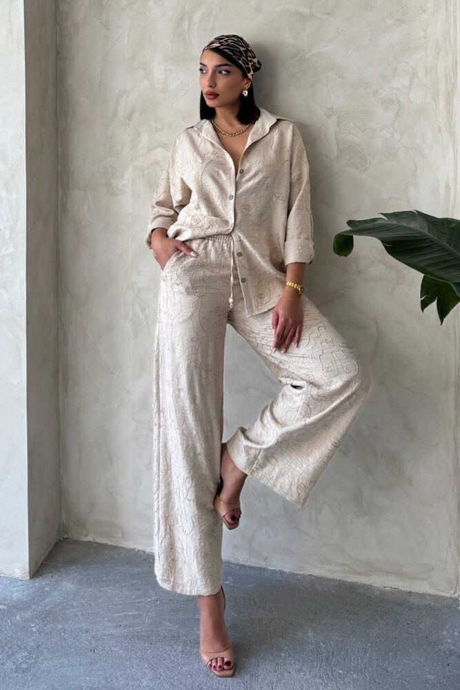 Embroidered Wholesale Trousers - Stone