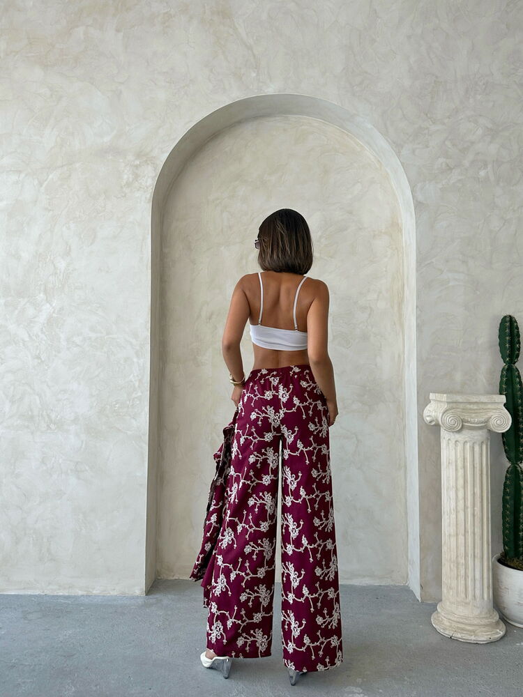 Embroidered Trousers - Burgundy