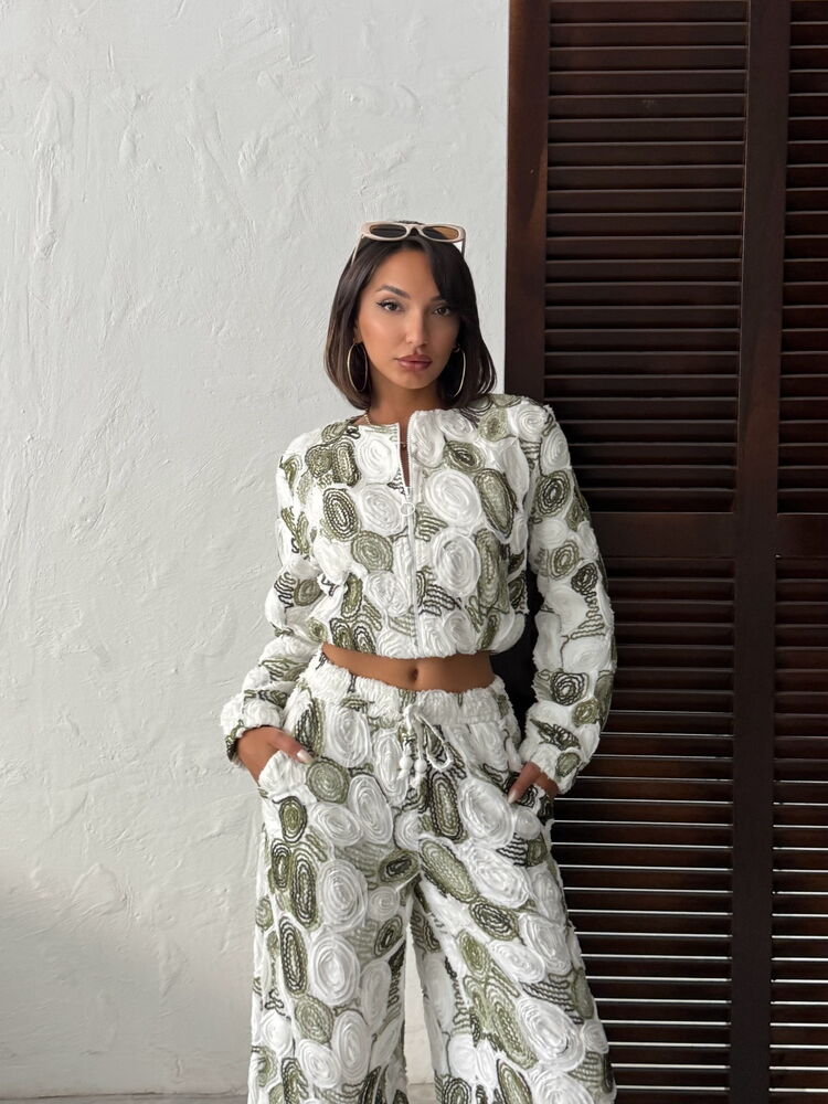 Topshow Wholesale Patterned Zippered Jacket – Stylish and Modern Design - Khaki | F1975