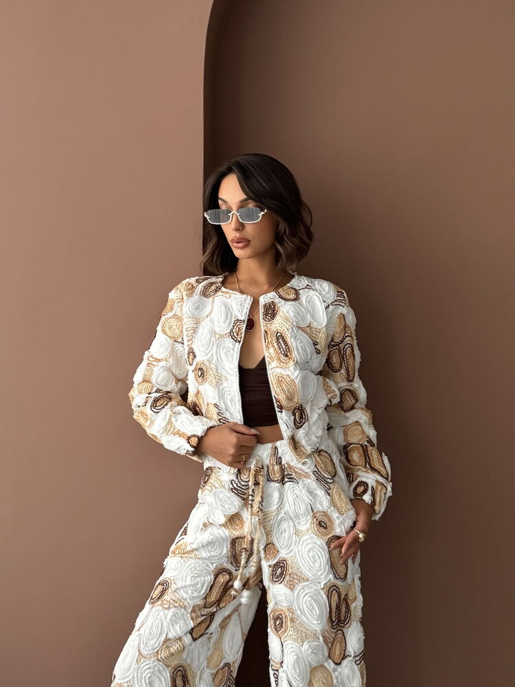Topshow Wholesale Patterned Zippered Jacket – Stylish and Modern Design - Coffee | F1975