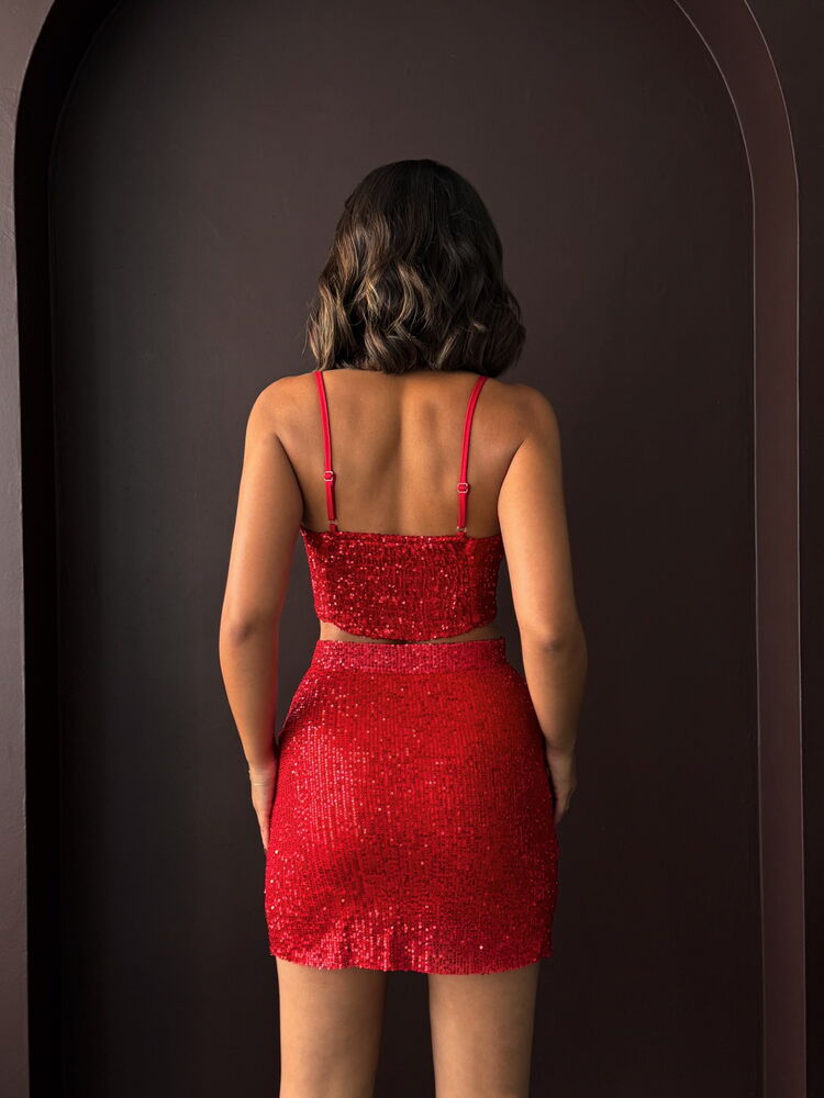 Topshow - Wholesale Sequin Mini Skirt - Stylish Night and Party Fashion - Red
