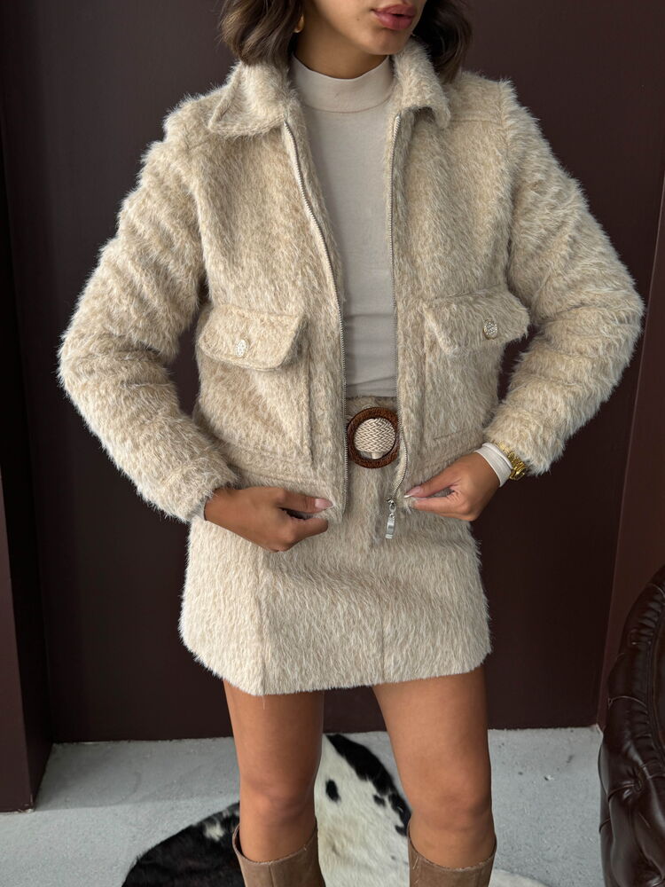 Topshow - Wholesale Faux Fur Women's Jacket - Stone